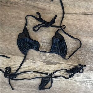 Classic Black and Blue Triangle Bikini with Adjustable Ties